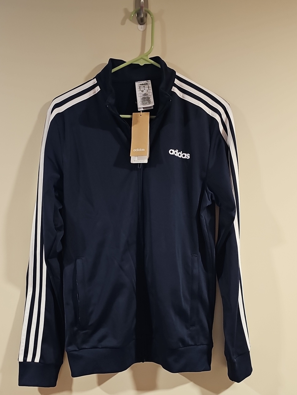 adidas Navy Zip-Up Track Jacket with White Stripes